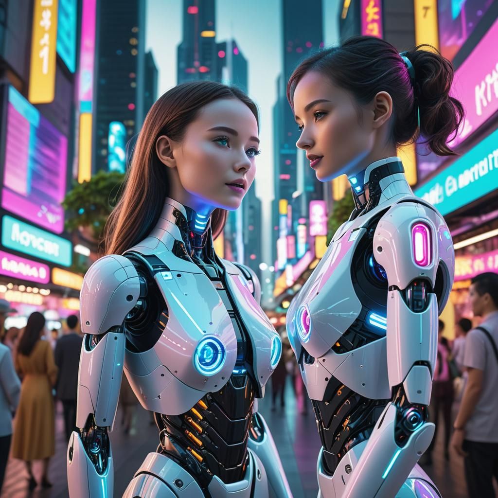 Futuristic Cityscape with AI and Neon Lights