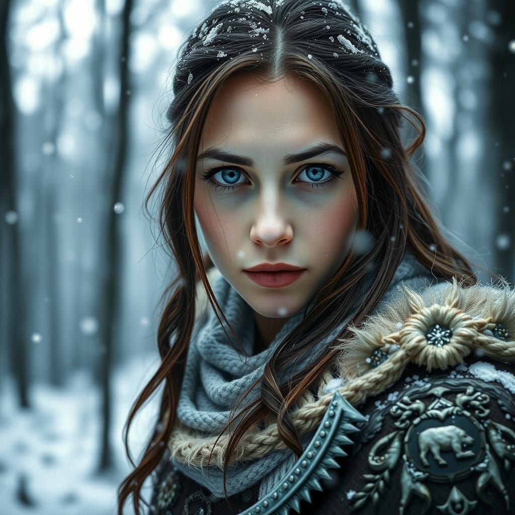 Snowy Forest Warrior in Hyperrealistic Style