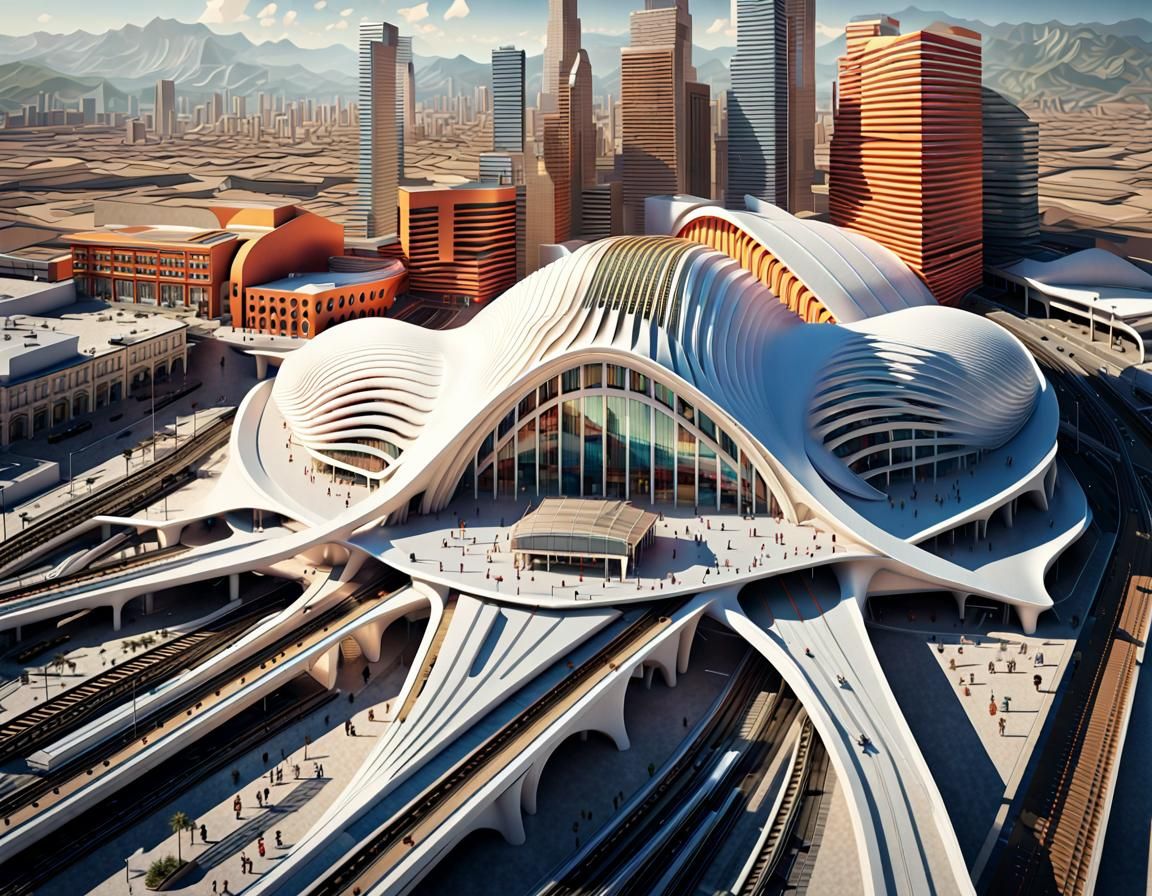 Futuristic Train Station in Calatrava Style: 8K Rendering