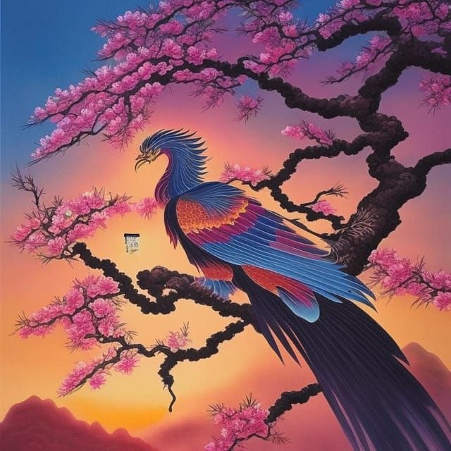 Phoenix in Blossoms: A Gongbi-Style Bird Painting