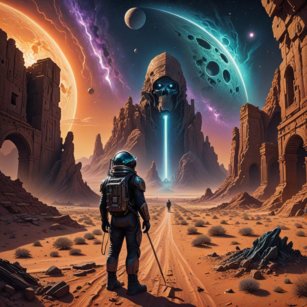 Astronaut's Choice on Alien Planet in Astral Illustration