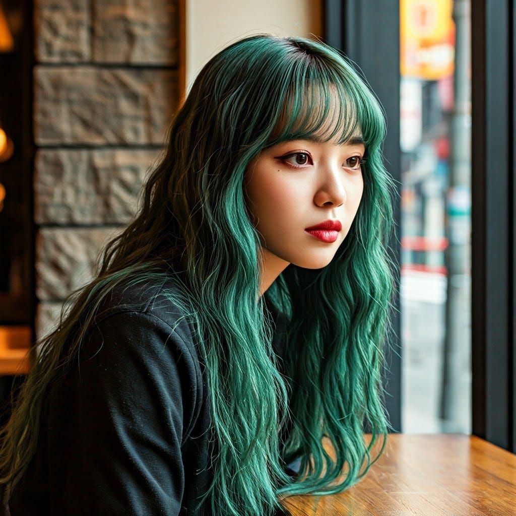 Japanese Woman Portrait in Cafe with Cinematic Lighting