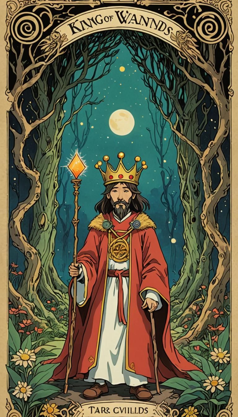 King of Wands Tarot Card in Ghibli Style