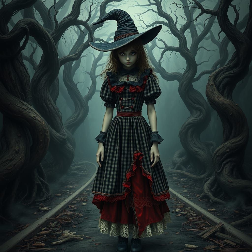 Mysterious Dorothy in Tattered Gingham Dress