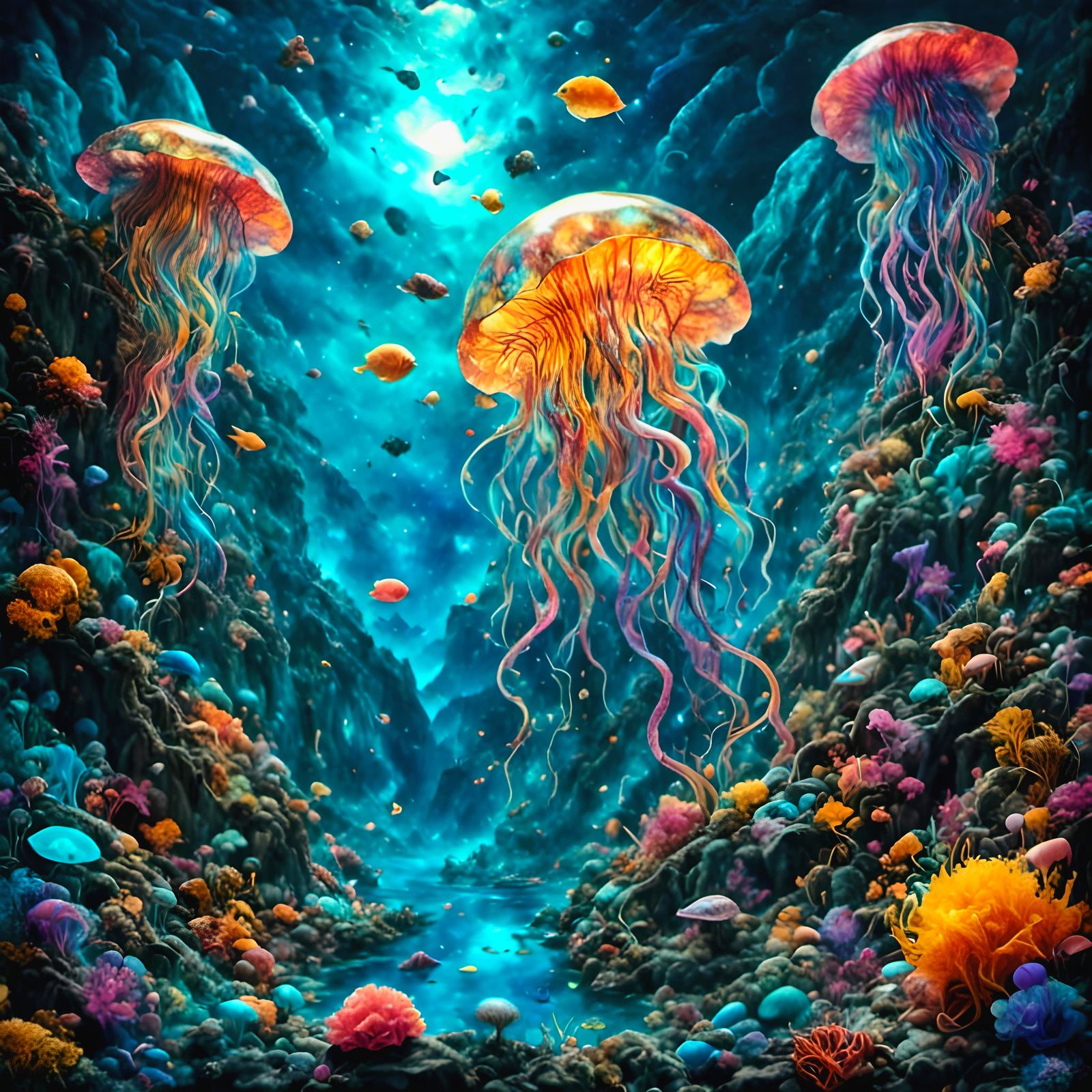 Vibrant Underwater Landscape with Coral and Fish