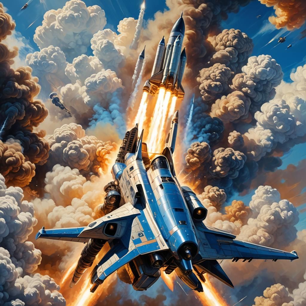 Dramatic Spaceship Launch Inspired by Syd Mead