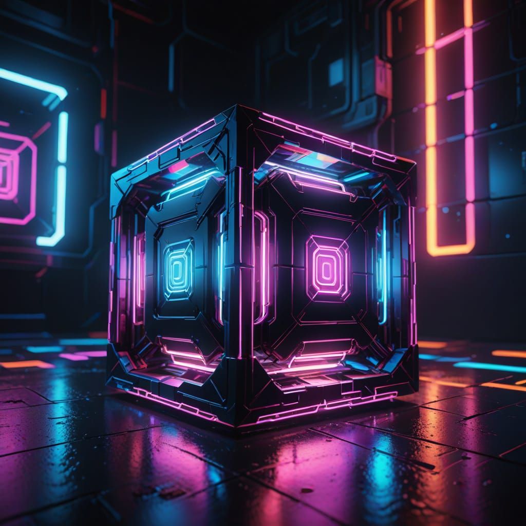 Neon Lit Cube in Sci-Fi Style