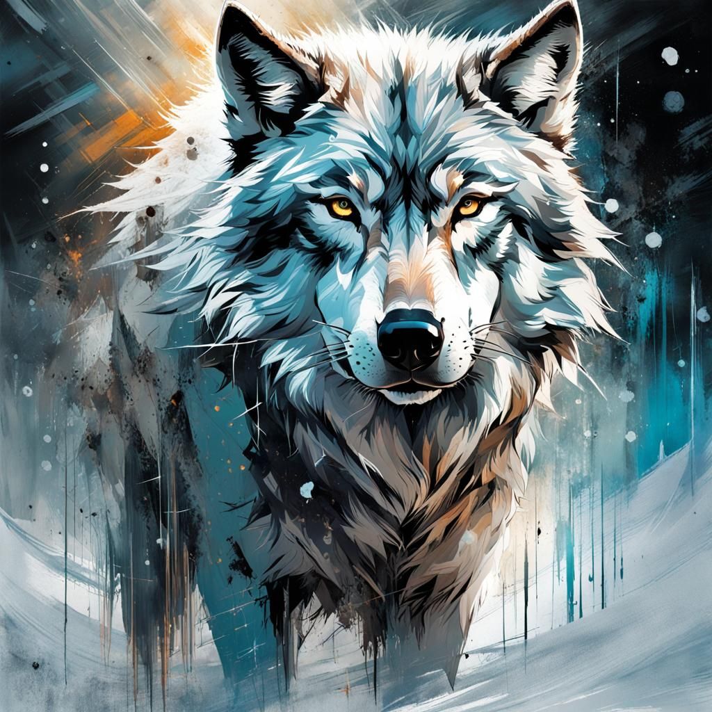 A beautiful Wolf, fierce and powerful, massive silver wolf s...