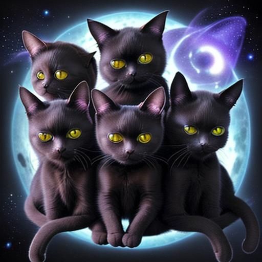 Three-Headed Cat in Anime Galactic Style
