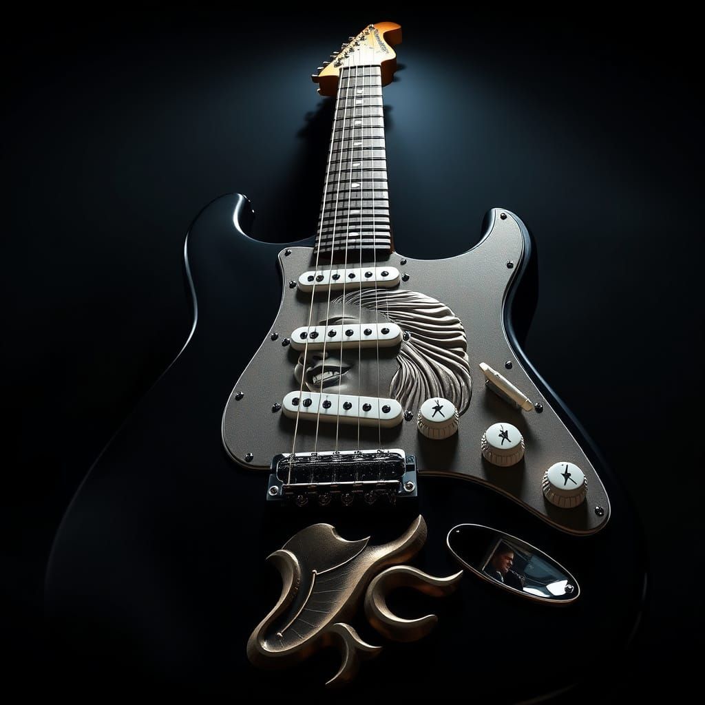Black Fender Stratocaster with Carved Woman's Face