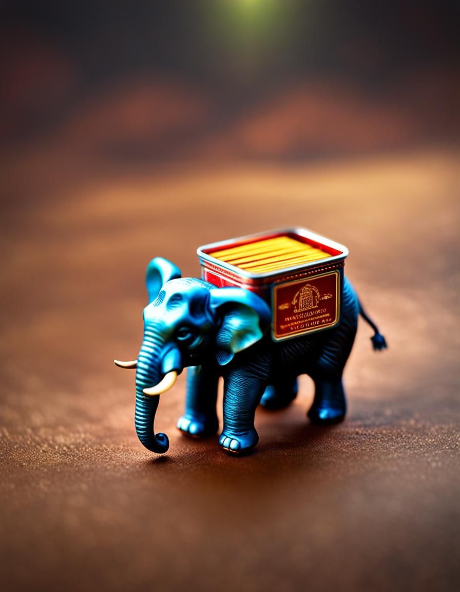Tiny Elephant in Matchbox: Photorealistic Macro