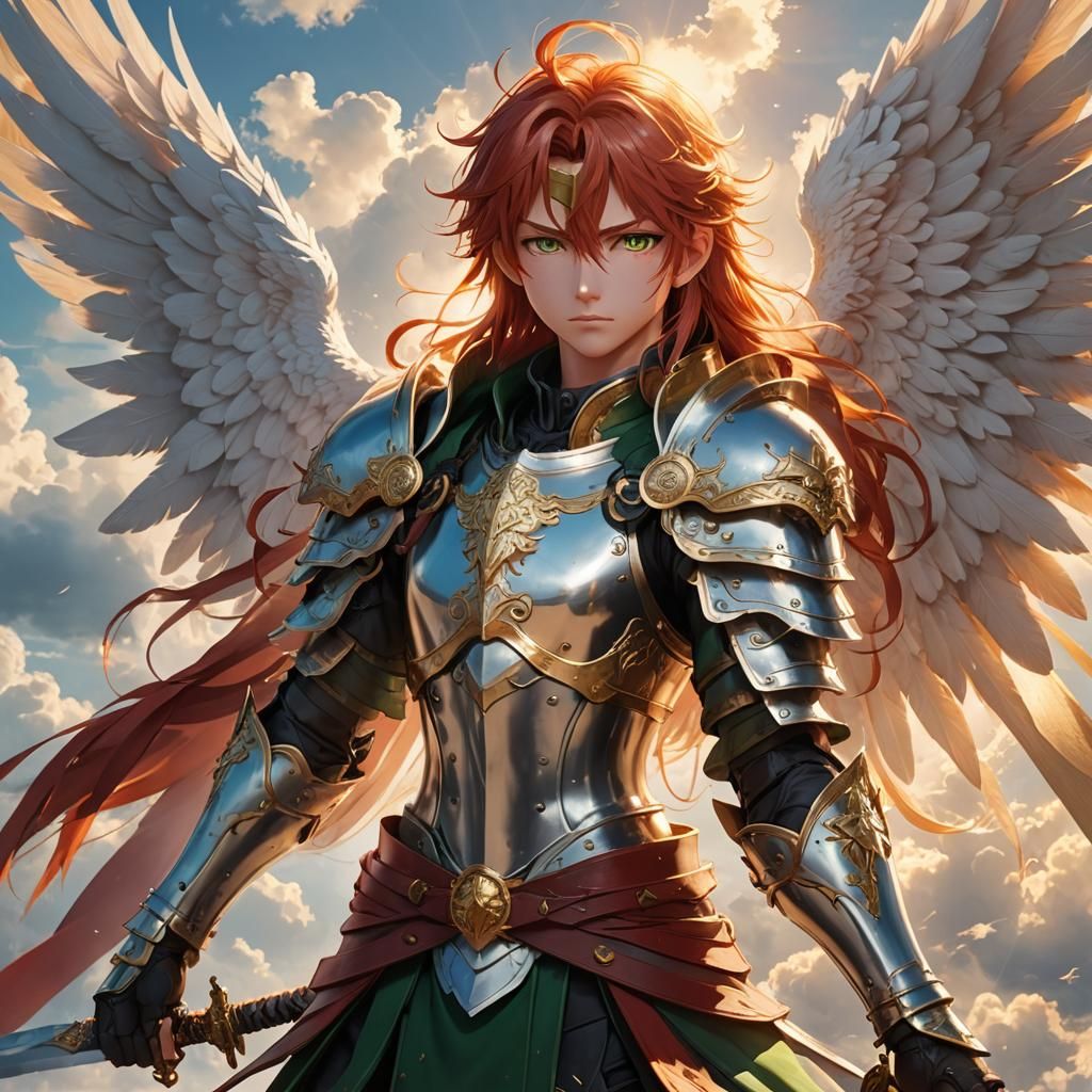 Seraphim with Sword in Sunlit Clouds: Anime Art