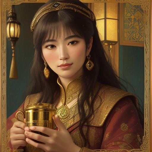 Arab Woman in Istanbul Hookah Parlor, Klimt-Matisse Fusion