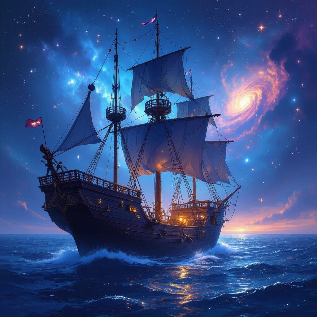 Majestic Spelljammer Ship Sails Through Cosmic Nebulae