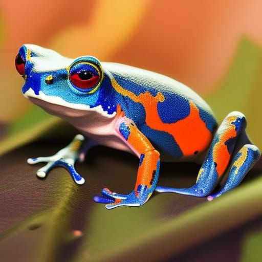 Colorful Poison Dart Frog Smiling, Hyperrealistic Digital Pa...