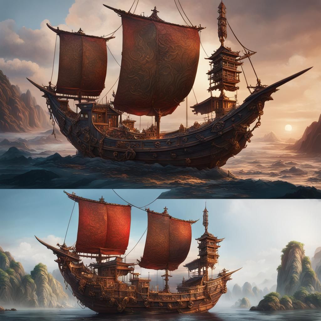 Detailed Matte Painting of Ancient Chinese Junk Captain