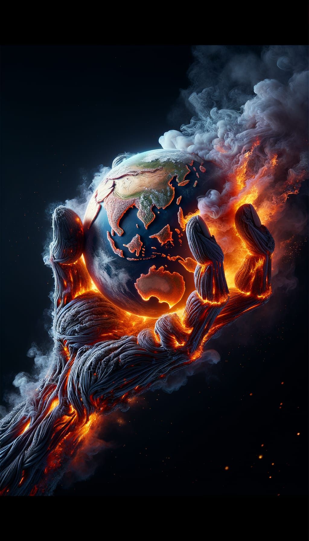Fiery Hand Forging Earth: Digital Art