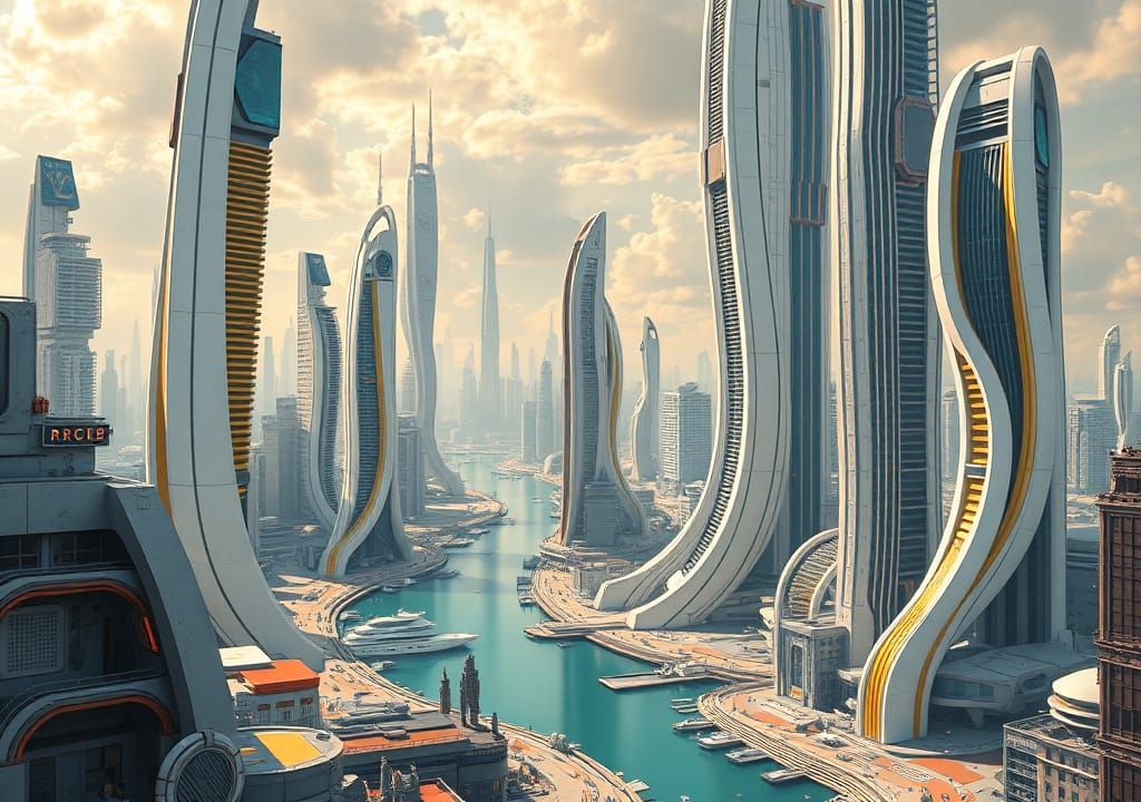 Dystopian Exoplanet Cityscape with Gravity Anomaly