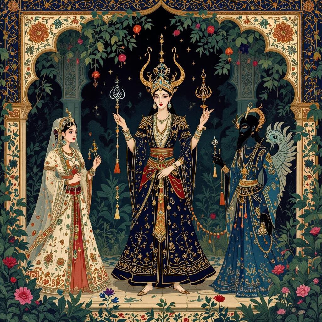 Dark Fantasy Demons in Persian Miniature Style