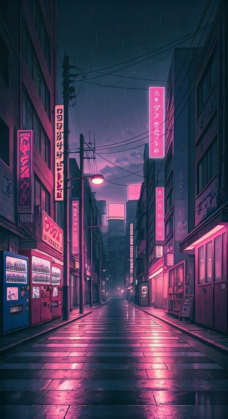 Retro-Futuristic Tokyo Street Scene at Dusk