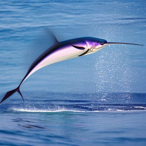 Hyperrealistic Swordfish Leaps Creating Rainbow