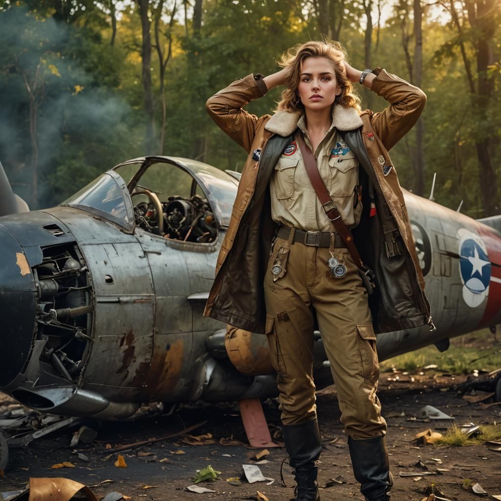 Female Pilot's Last Stand: Cinematic Concept Art