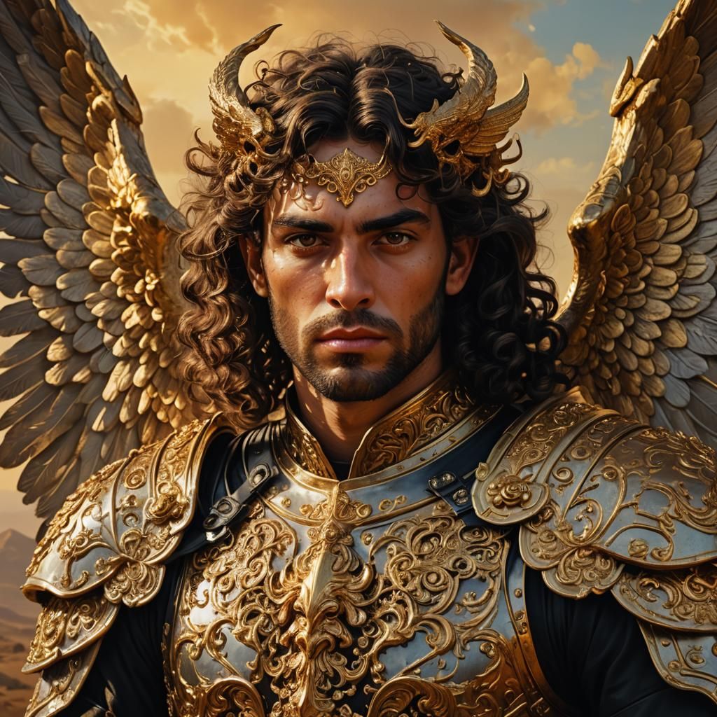 Fallen Angel in Hebrew Armor: Baroque Digital Art