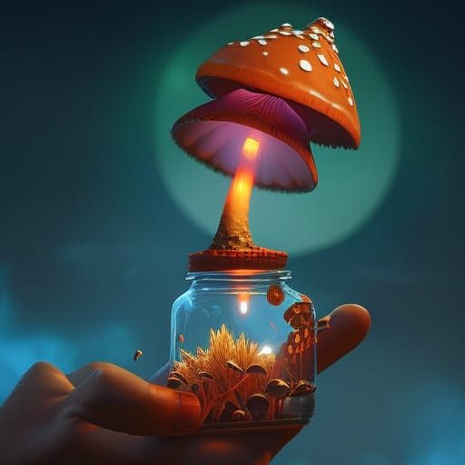 Mushroom in a Bottle: Hyperdetailed Fantasy Art