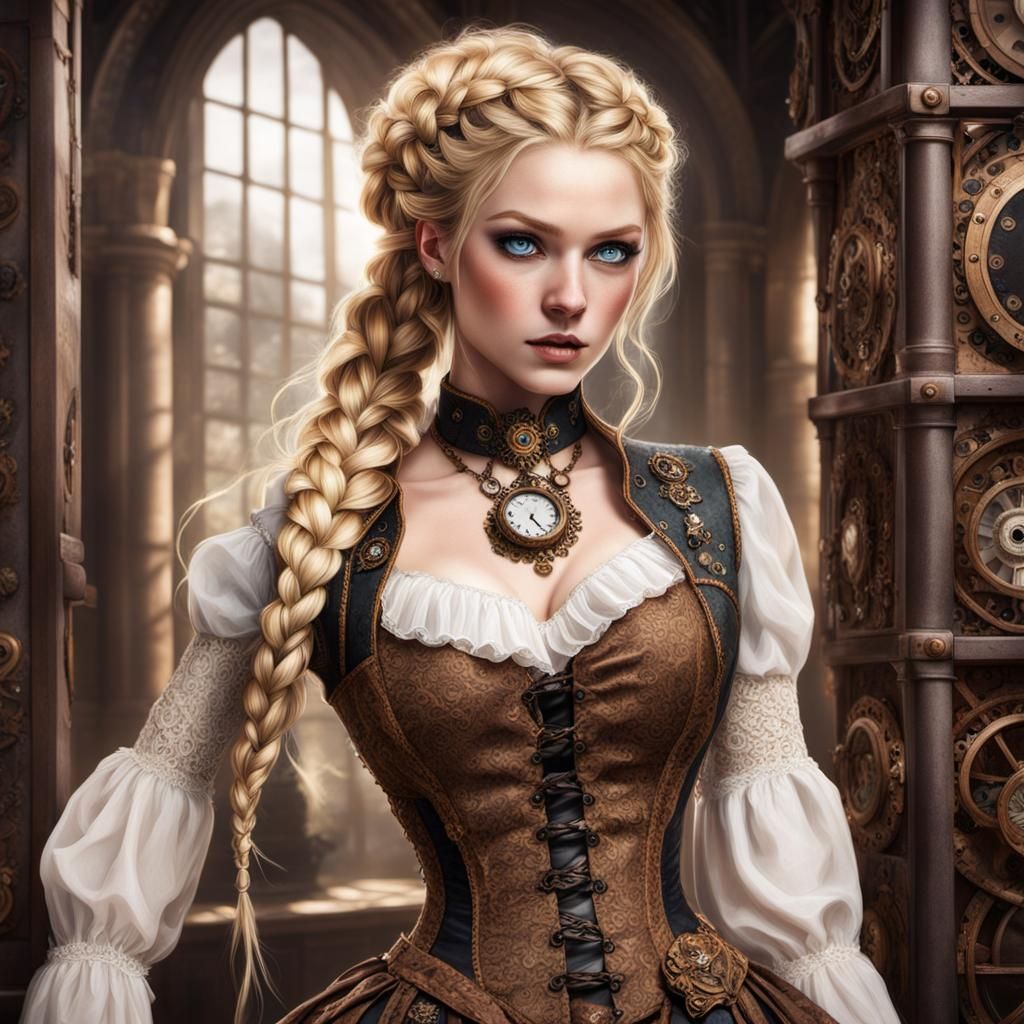 Steampunk Beauty with Braided Hair and Topaz Eyes