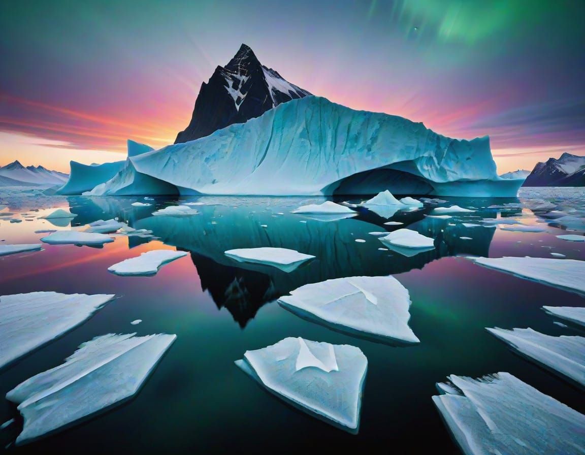 Aurora Borealis Illuminates a Serene Arctic Iceberg