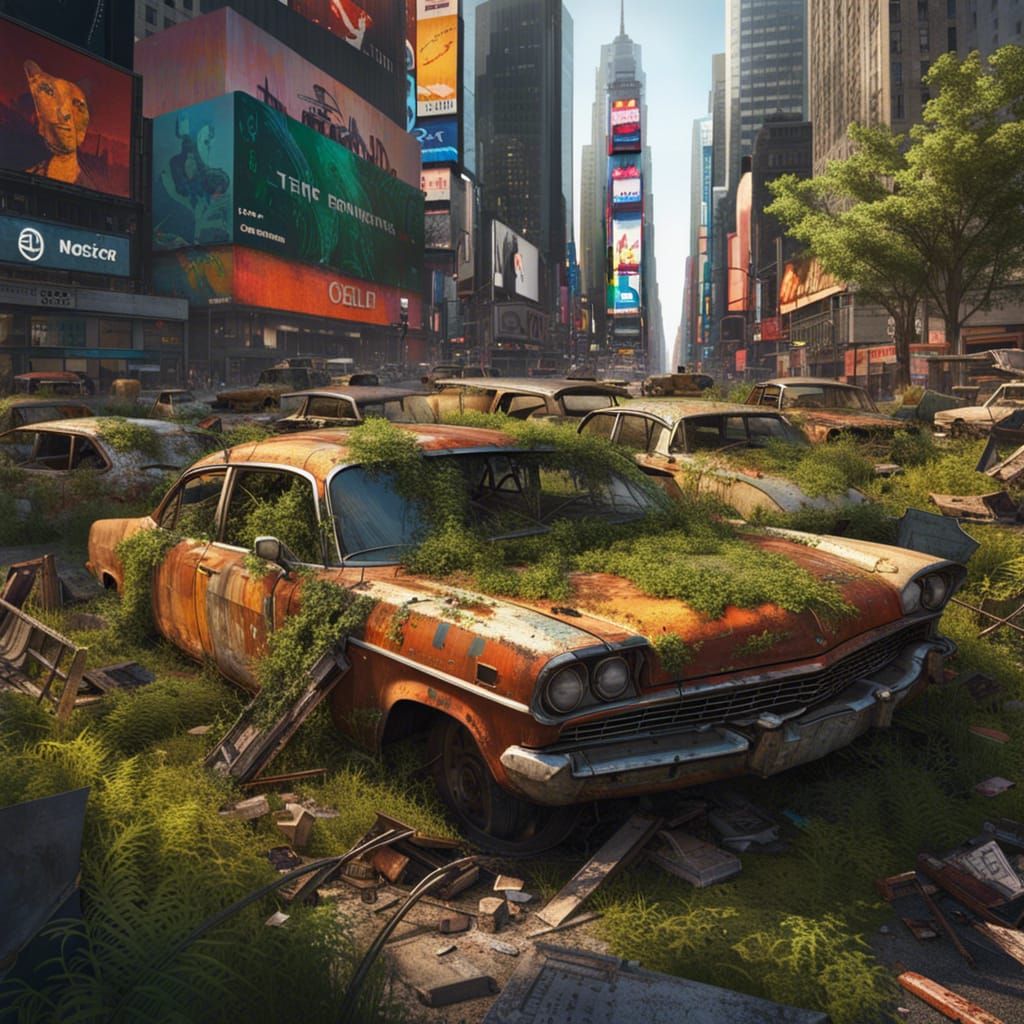 Dystopian Times Square Reclaimed: Hyperrealistic Digital Ill...