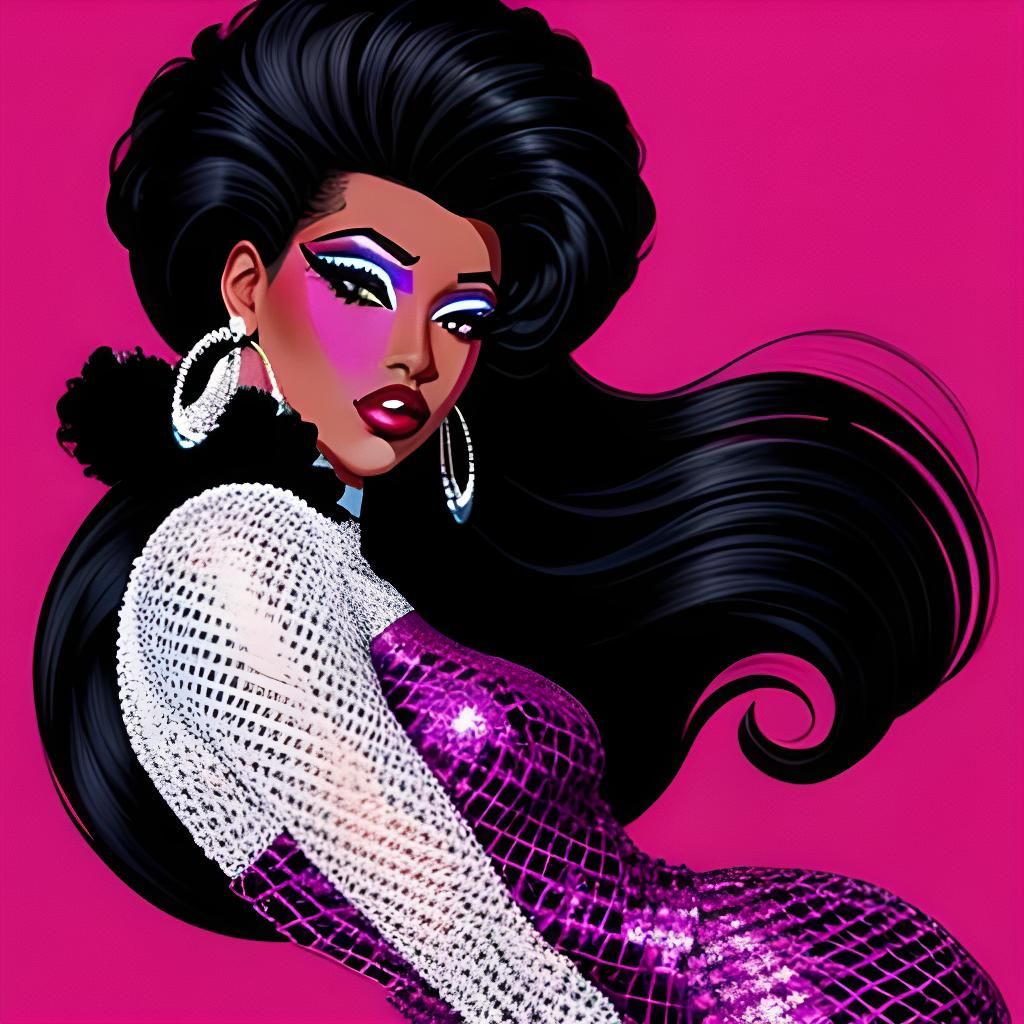 Elegant Black Woman in Patrick Nagel Style