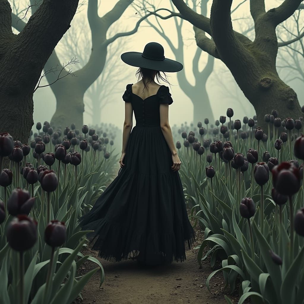 Creepy Dark Tulips Garden in Gothic Style