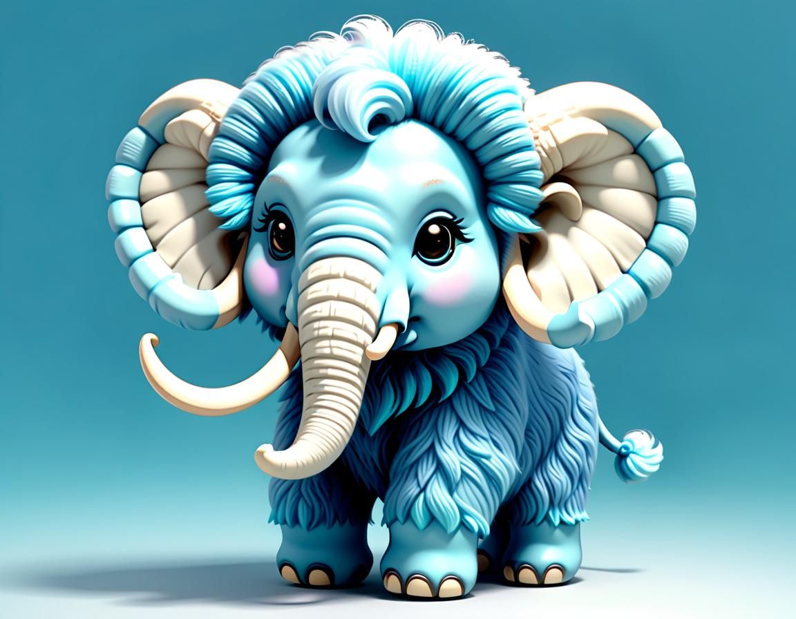 Pastel Blue Chibi Woolly Mammoth Artwork