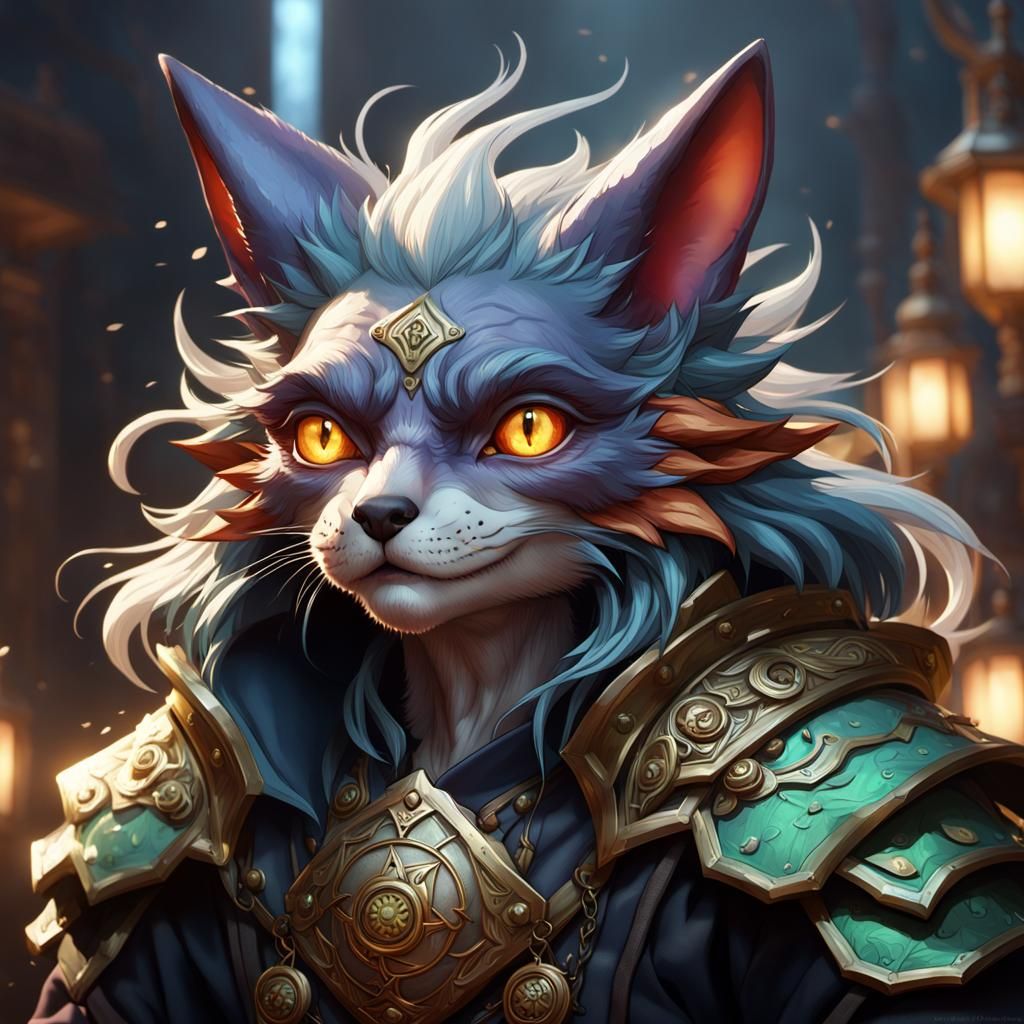 Kitsune Goblin Hybrid Portrait in Detailed Splash Art