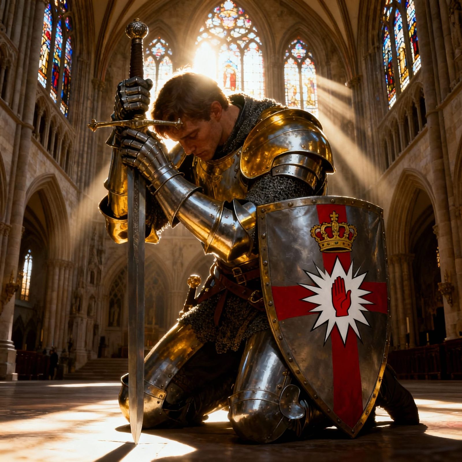 Majestic Cathedral Sunlight Through Stained Glass Windows