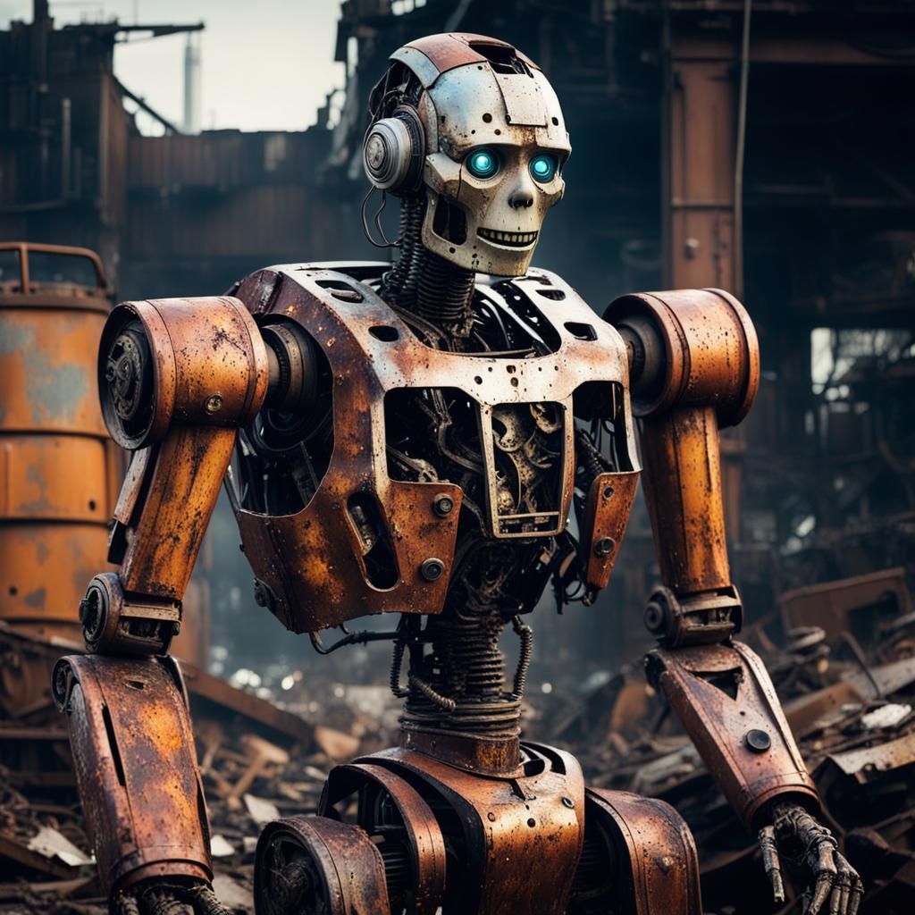 Damaged Humanoid Robot in Junkyard