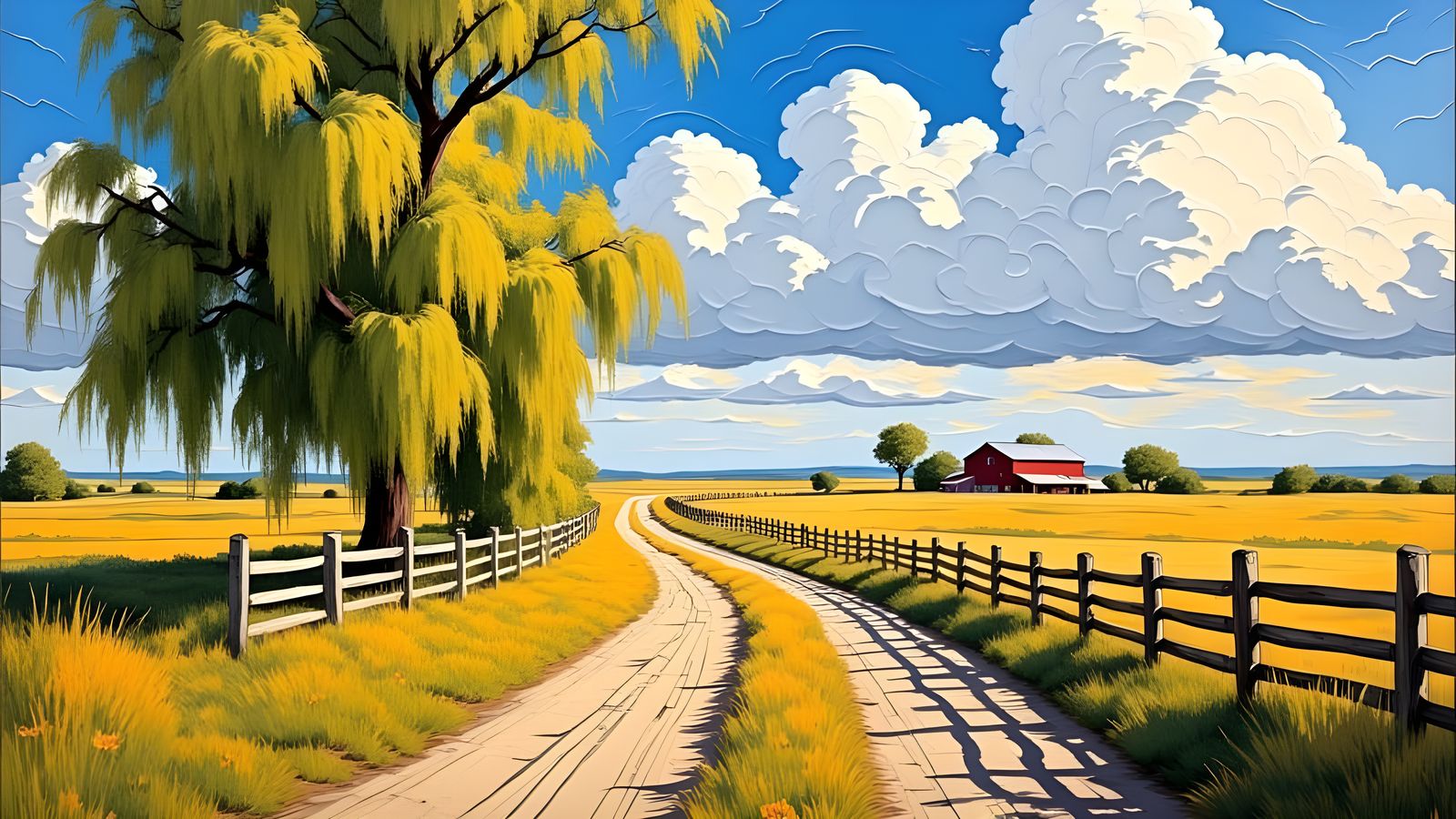 Impressionist Sunset on a Rural Midwestern Road