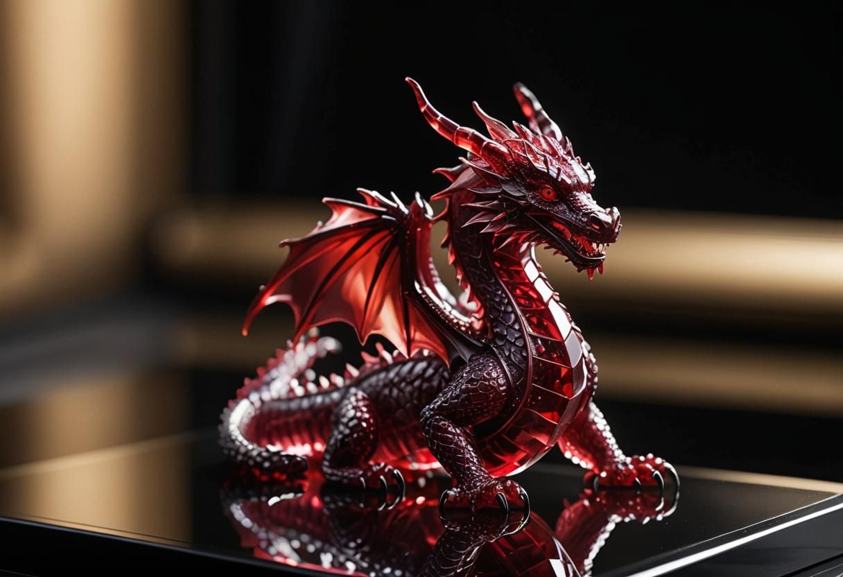 Ruby Dragon Figurine on Mirror
