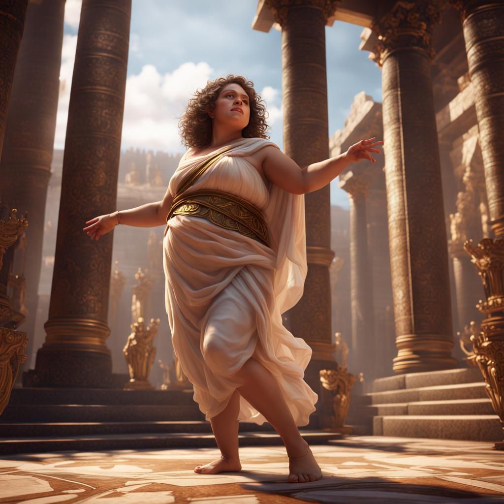 Girl in Roman Toga Dancing in Temple