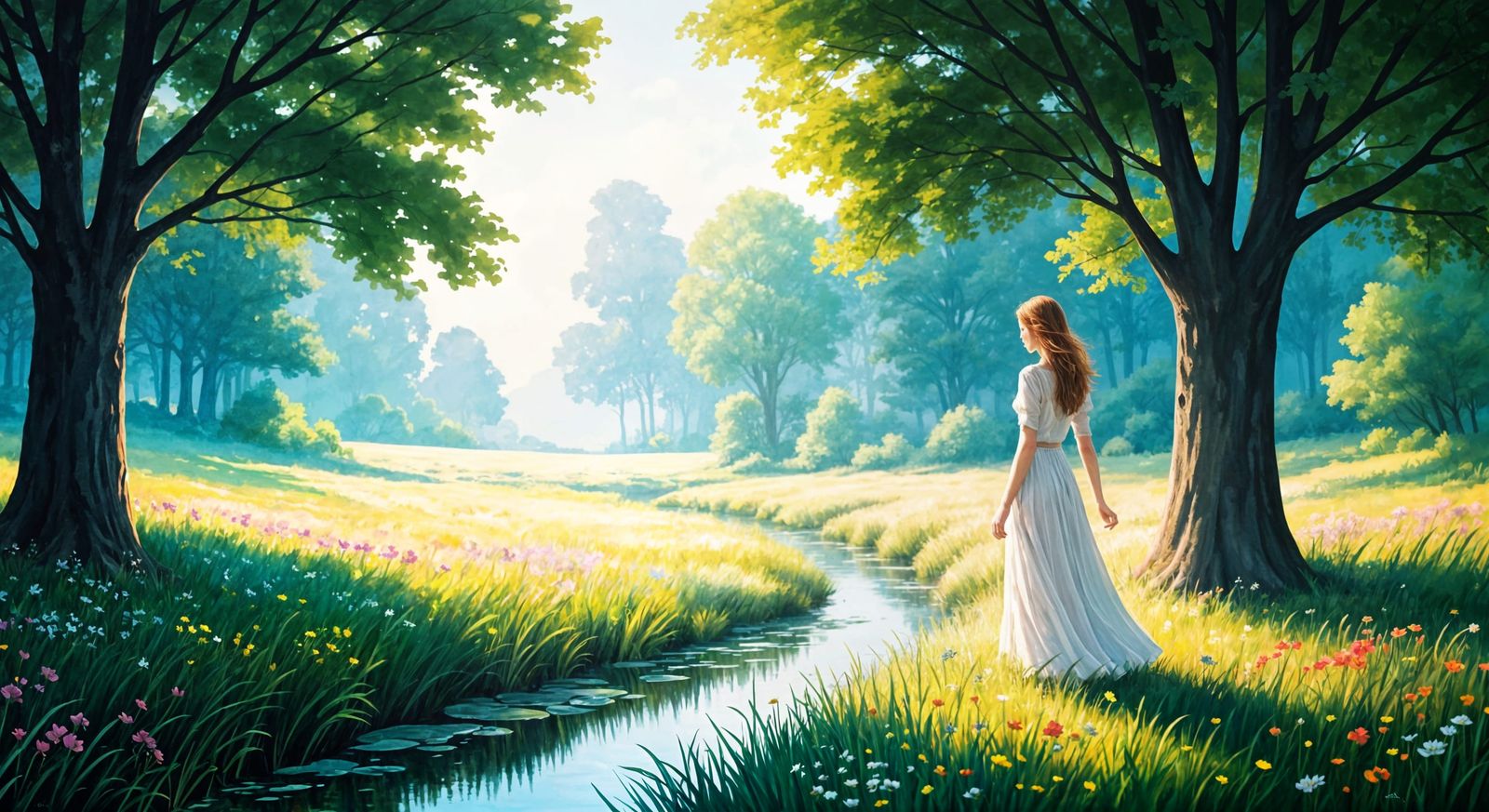 Scenic Meadow: Watercolor Masterpiece