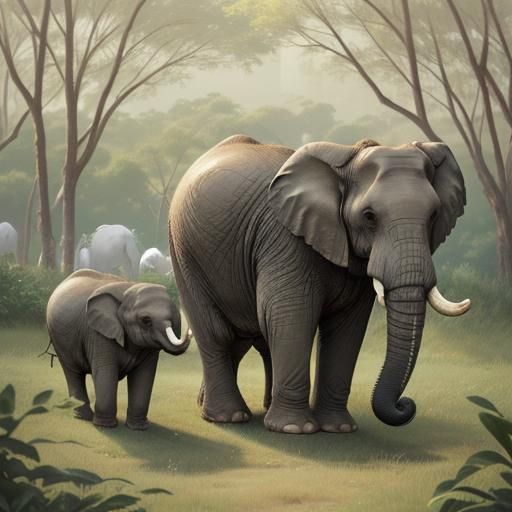 Endearing Elephant Family in Sunny Savannah