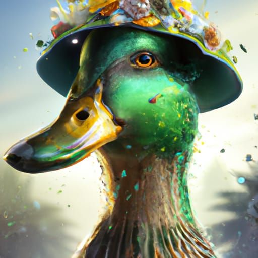 Green Duck Wedding Portrait in Hyperdetailed Style