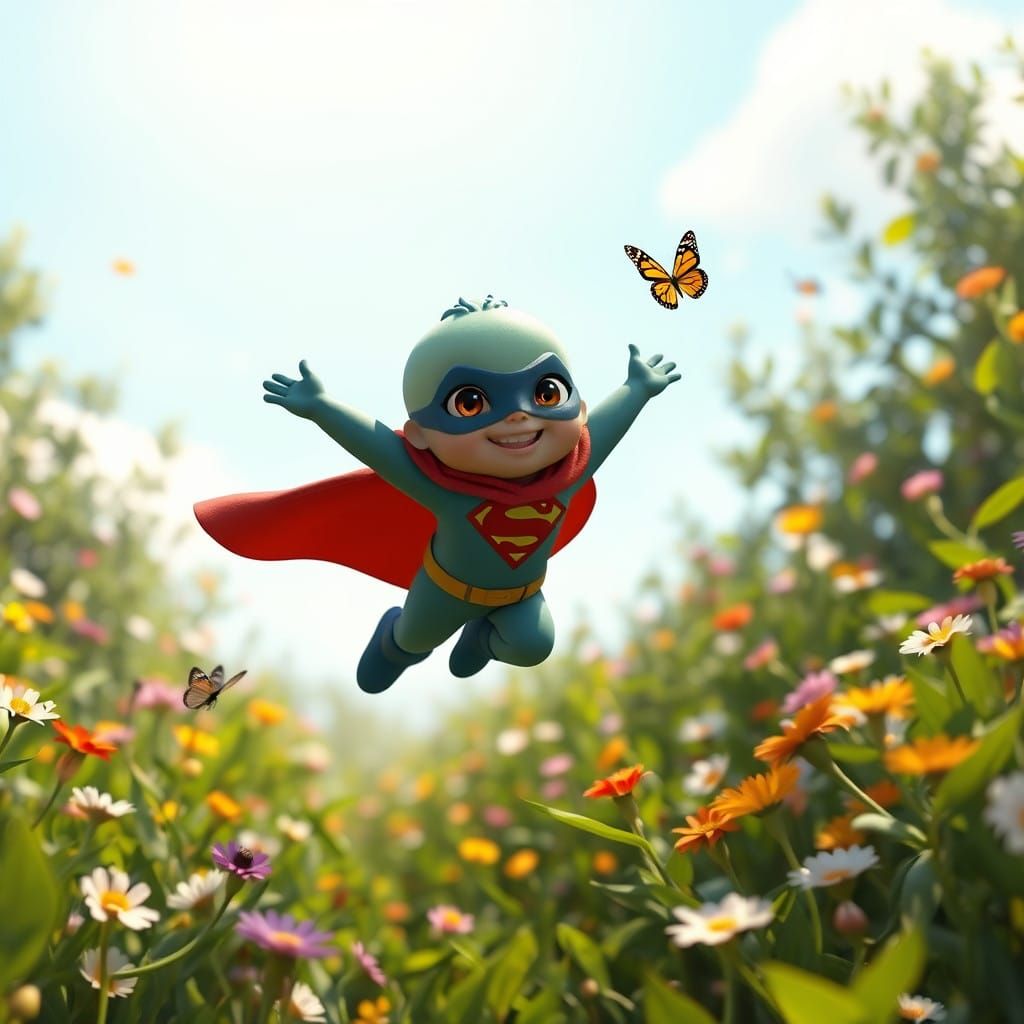 Happy Duck in Marvel Superhero Suit Plays in a Disney-Style...