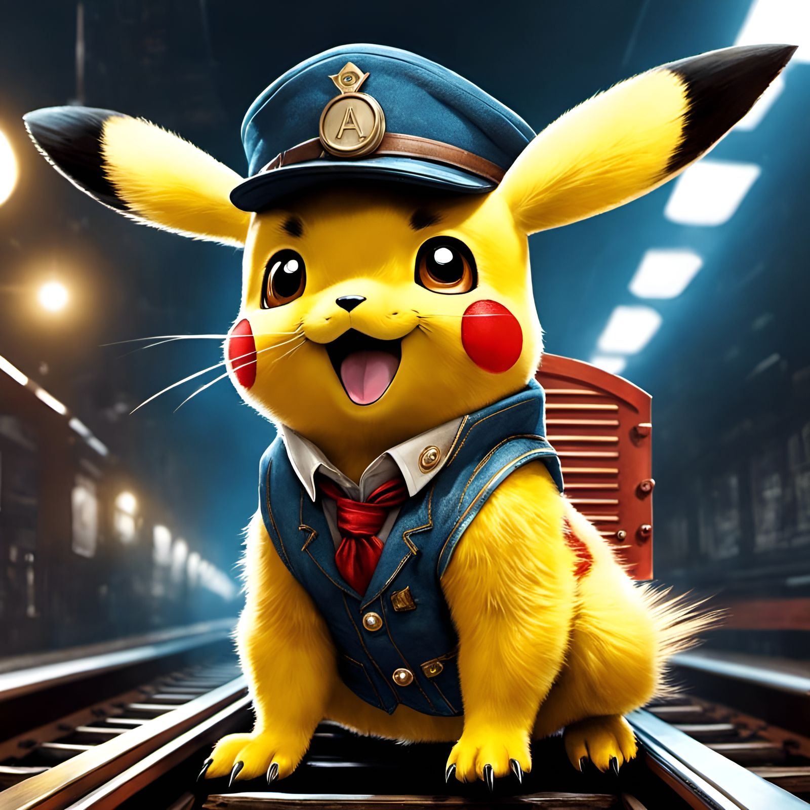 Pikachu as Train Conductor in Fun Portrait