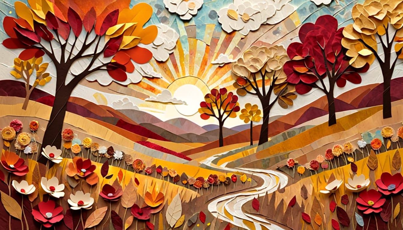 Autumn Meadow: Impressionist Torn Paper Collage