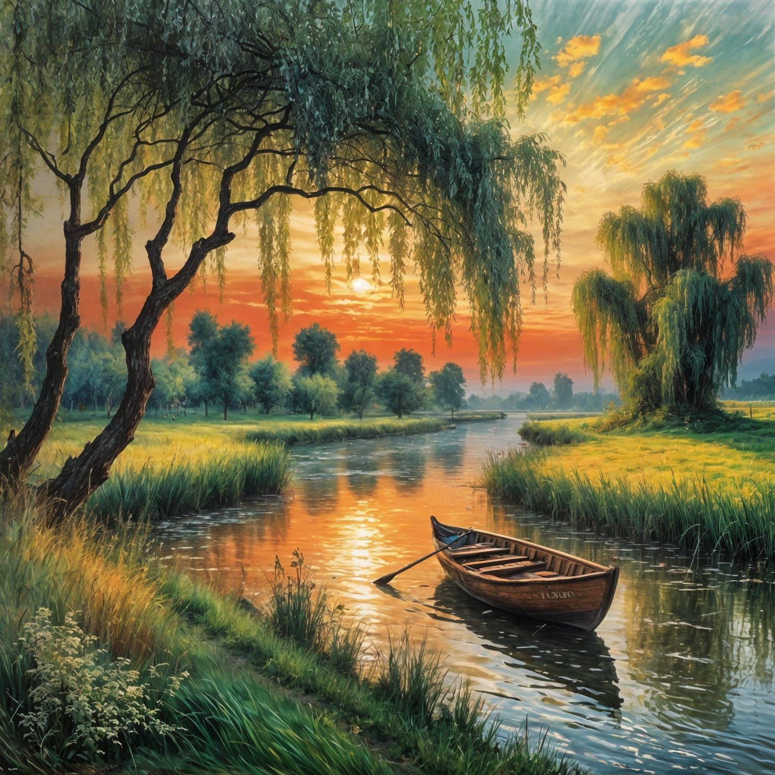 Impressionistic River Scene at Sunset