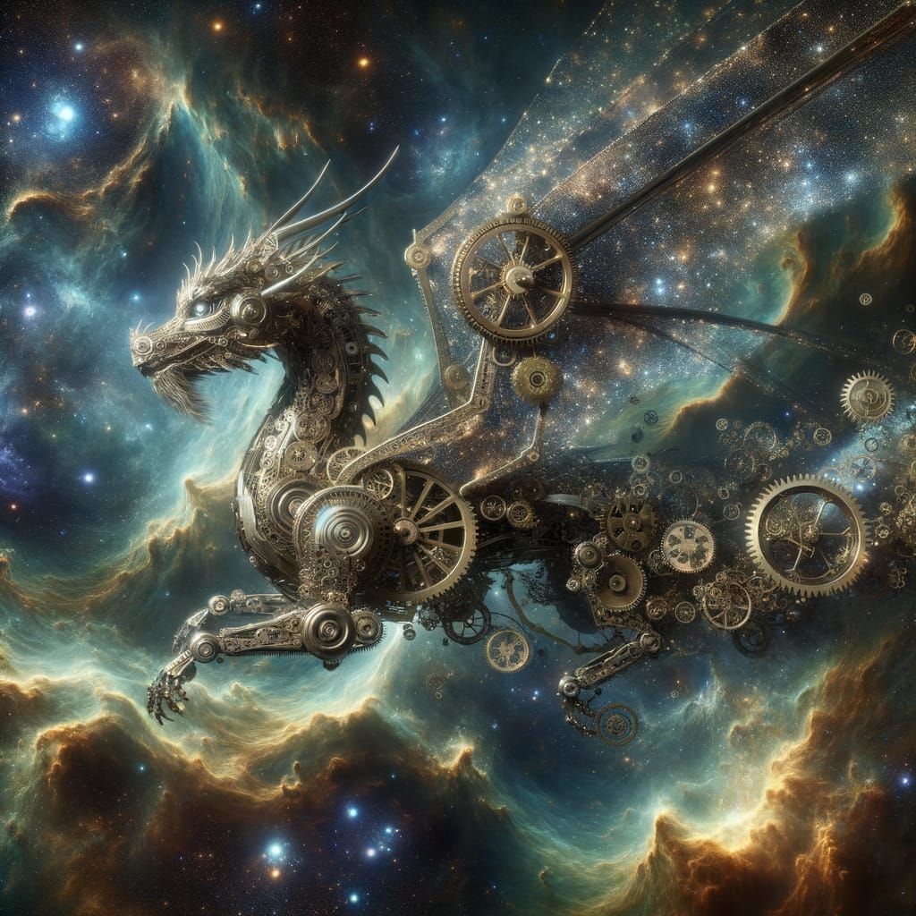 Regal Clockwork Dragon in Opalescent Nebula