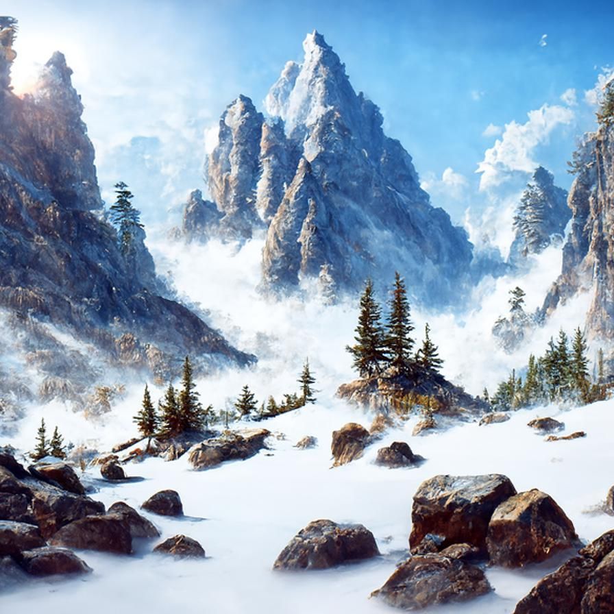 Hyperrealistic Mountain Landscape with Pine Trees