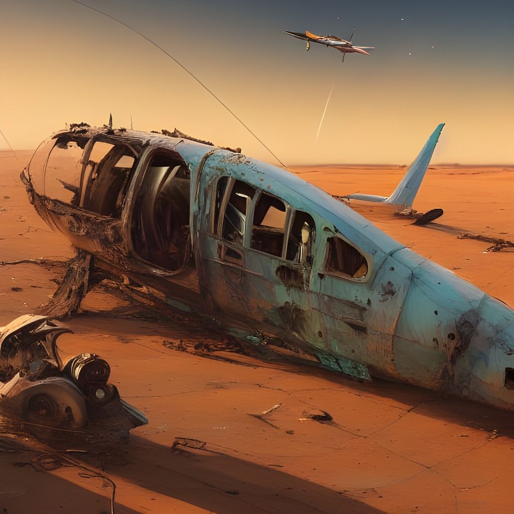 Abandoned Plane in Desert Landscape: Digital Illustration